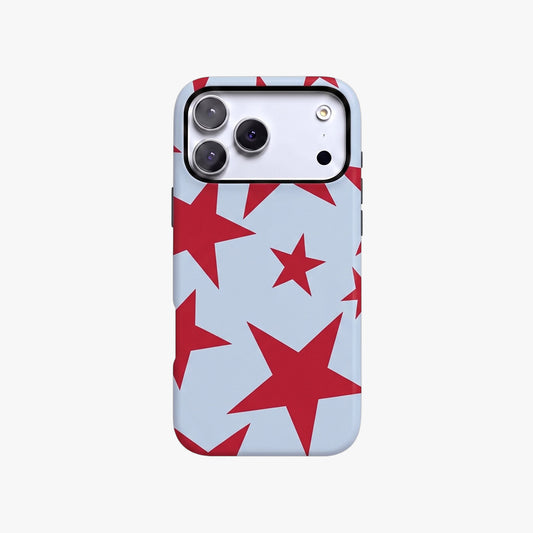 Magnetic Phone Case | Light Blue Red Star Pattern