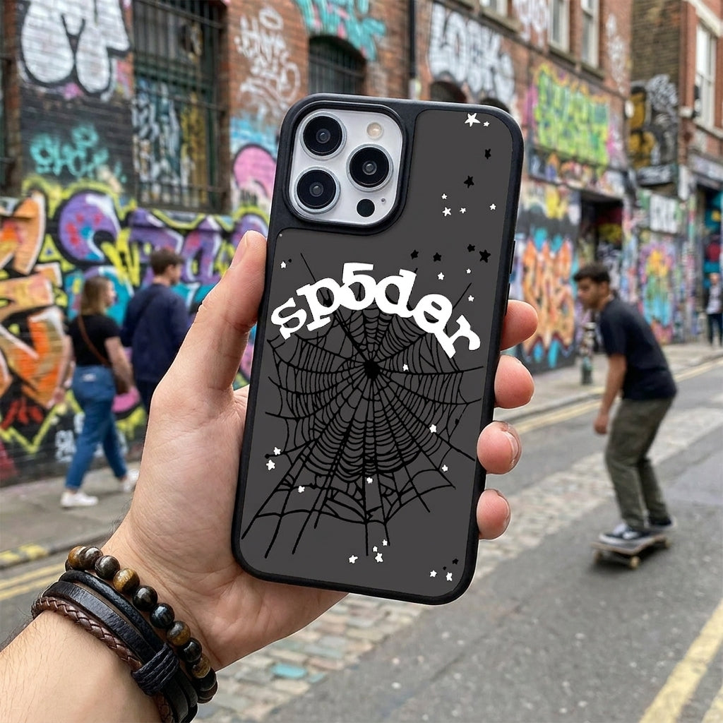 Spider Web Glass iPhone Case - Black