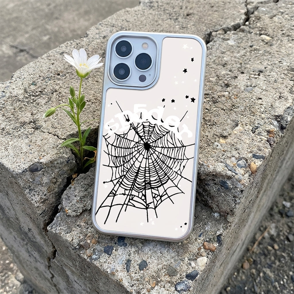 Spider Web Glass iPhone Case - Silver