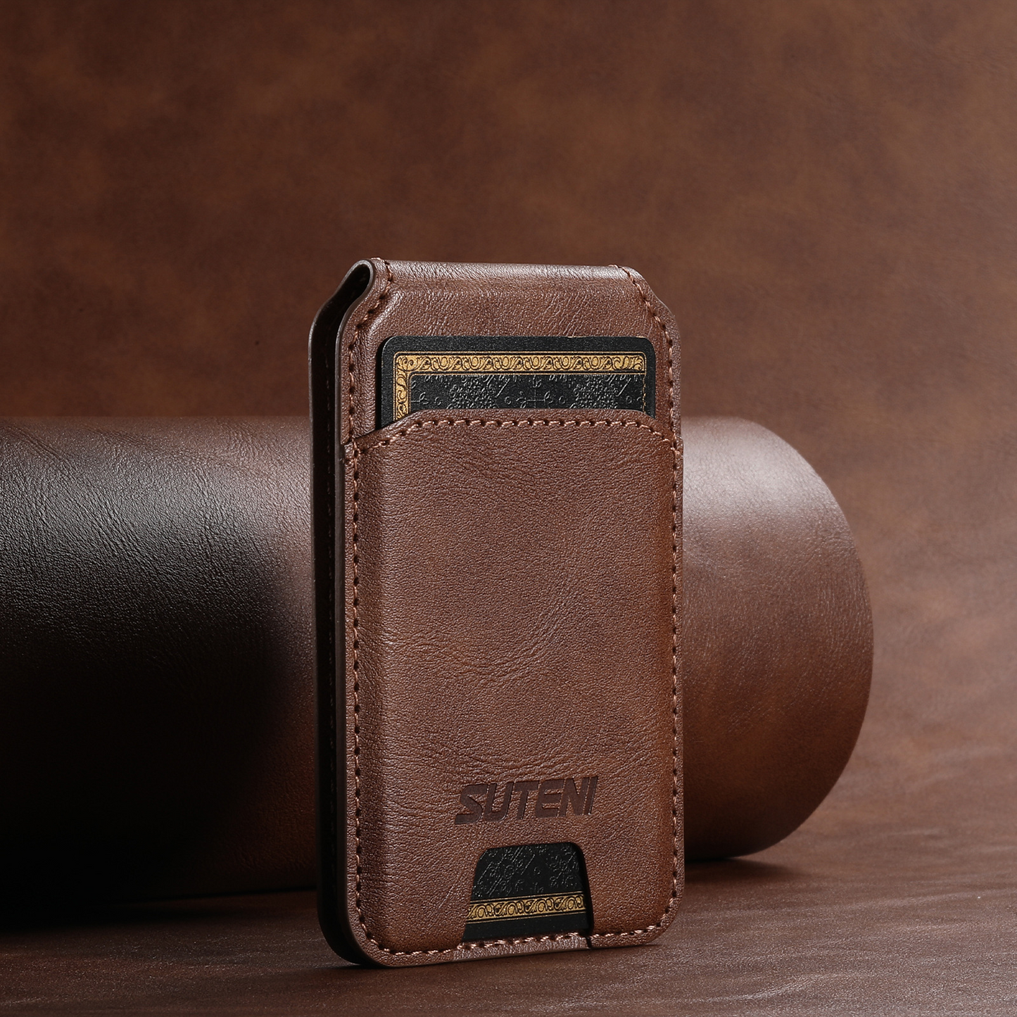 Cognac MagSafe Flip Wallet with Stand - Vegan Leather, 3 Cards