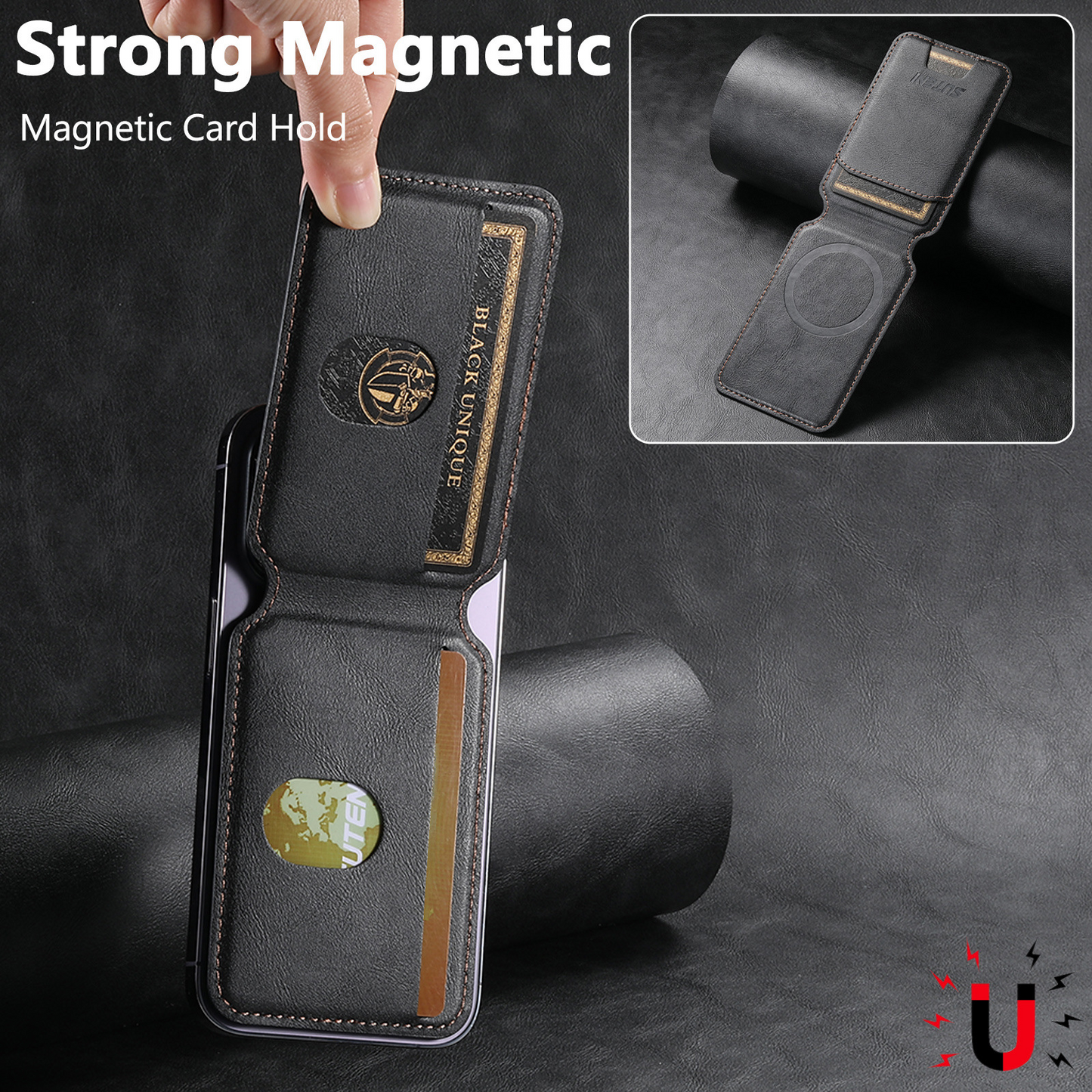 Noir MagSafe Flip Wallet with Stand - Vegan Leather