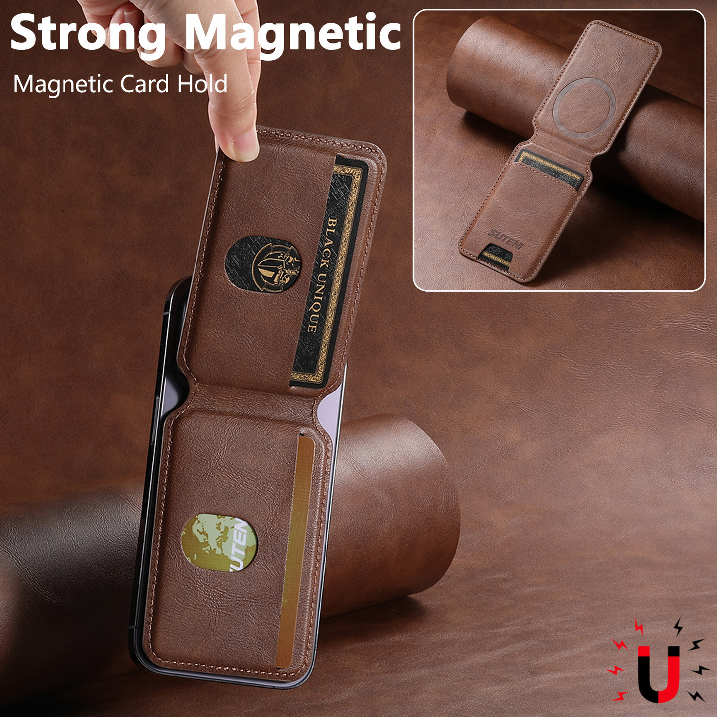 Cognac MagSafe Flip Wallet with Stand - Vegan Leather, 3 Cards