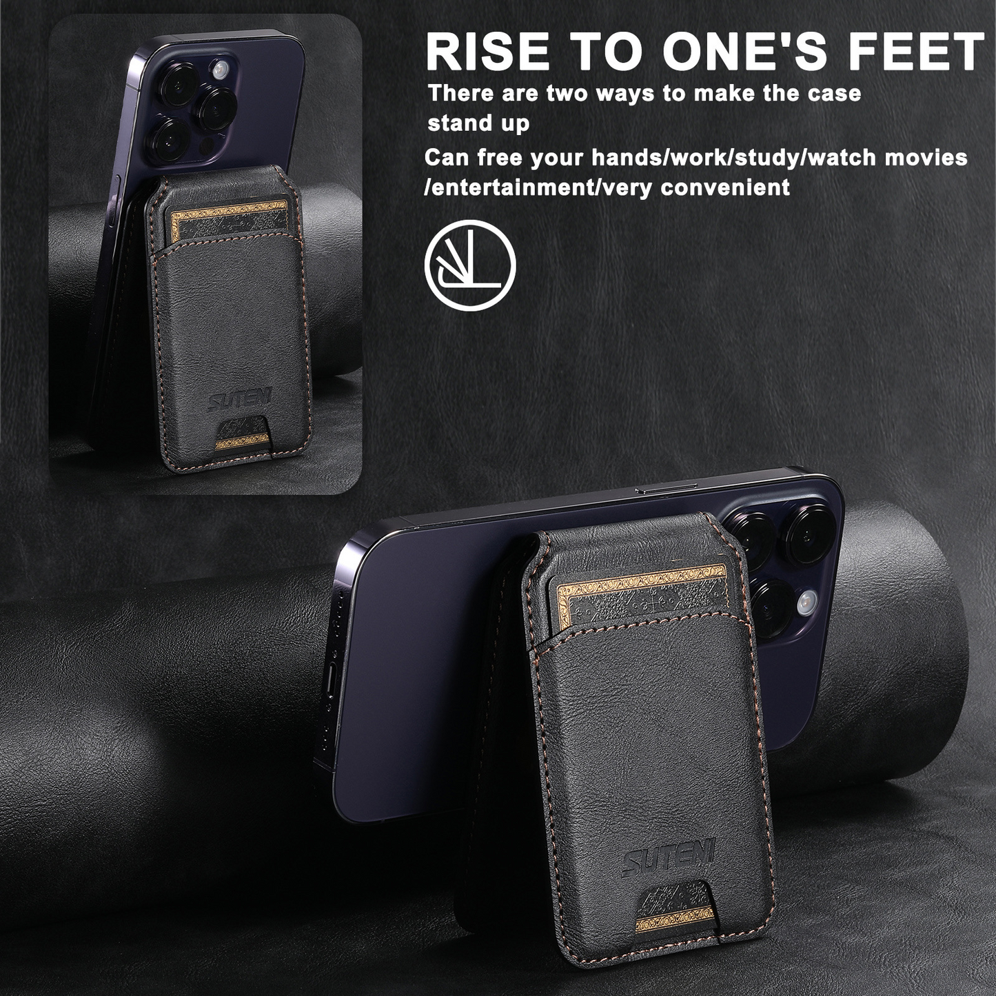 Noir MagSafe Flip Wallet with Stand - Vegan Leather