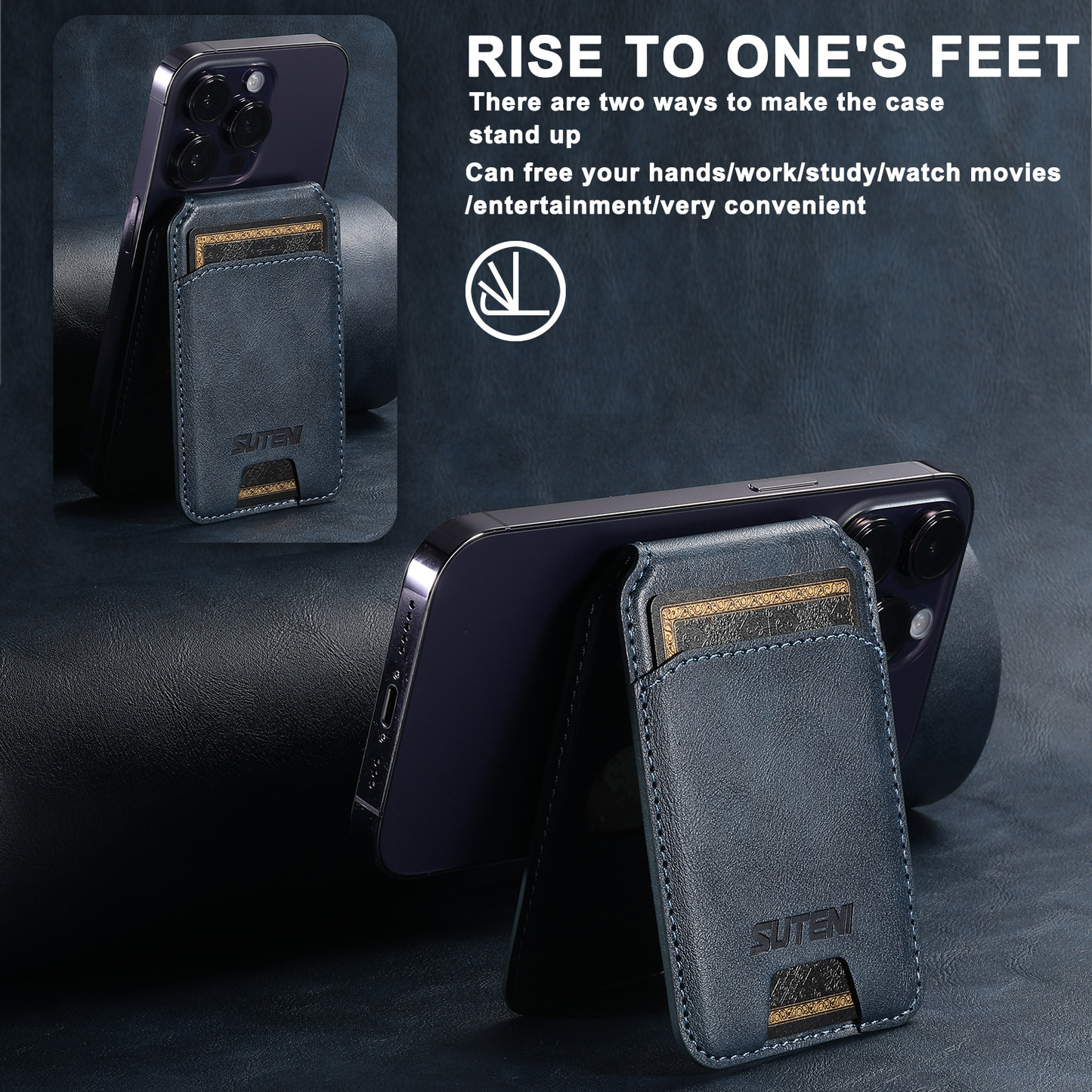 Indigo MagSafe Flip Wallet with Stand - Vegan Leather