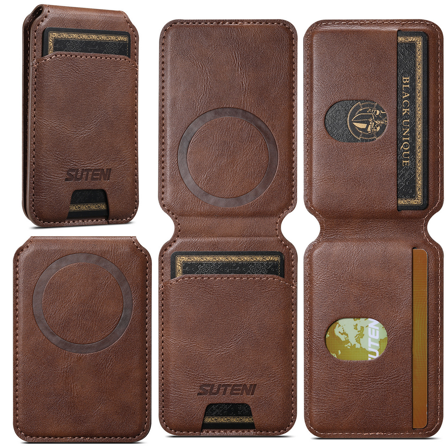 Cognac MagSafe Flip Wallet with Stand - Vegan Leather, 3 Cards