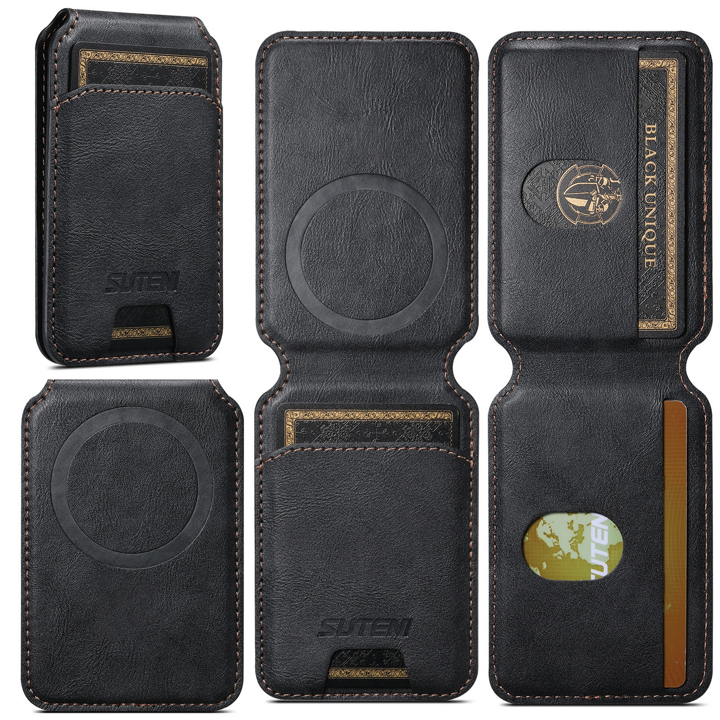 Noir MagSafe Flip Wallet with Stand - Vegan Leather