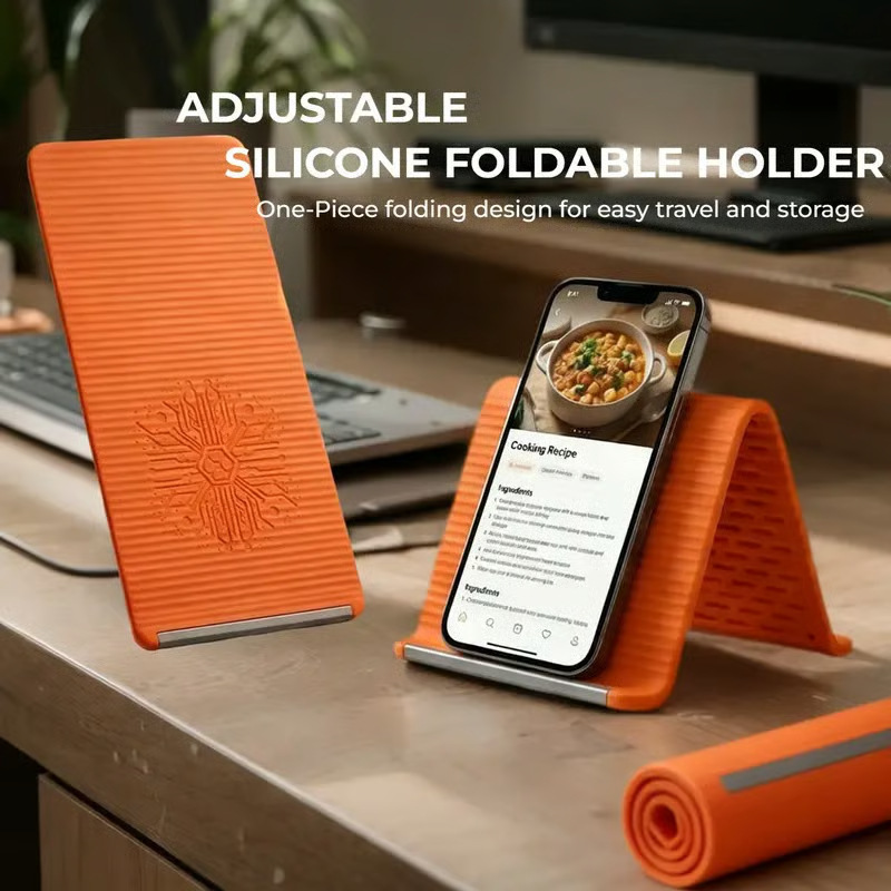 Foldable Silicone Phone Stand - Flexible Travel Holder in Warm Orange