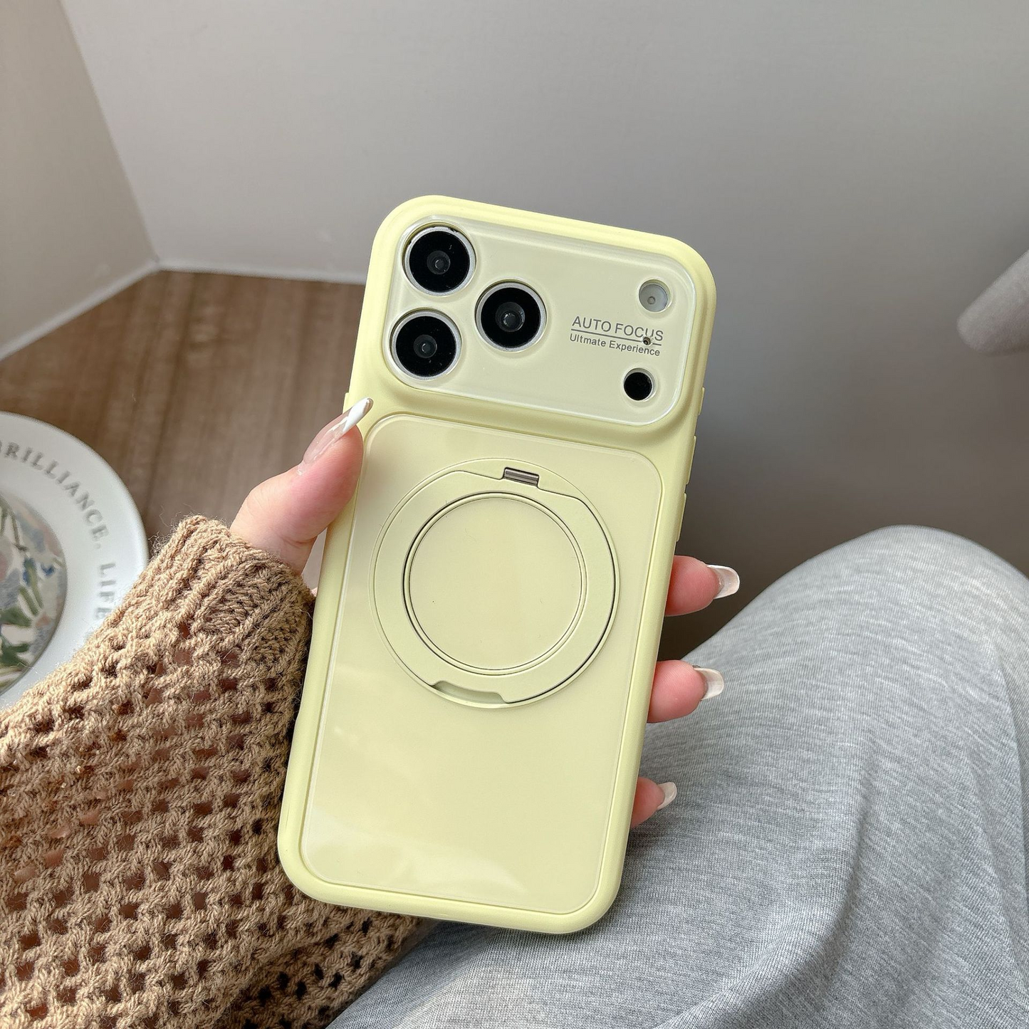 360 Ring Stand Solid Color Phone Case - Cream Yellow