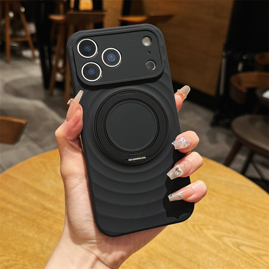 Magnetic Skin-Feel Case Ring Stand - Premium Black Ripple Phone Case Precise Fit