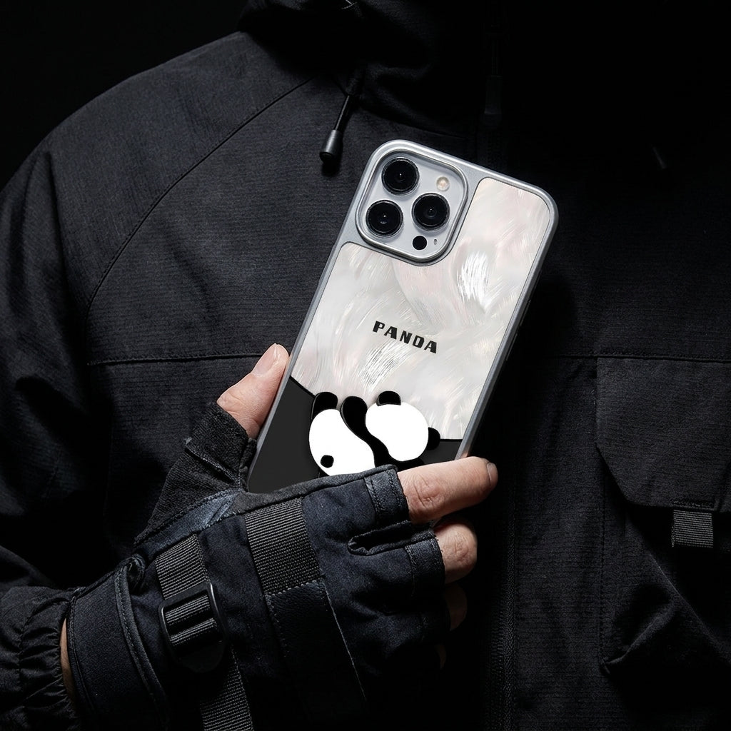Cute Panda Frosted Glass Phone Case - Silver