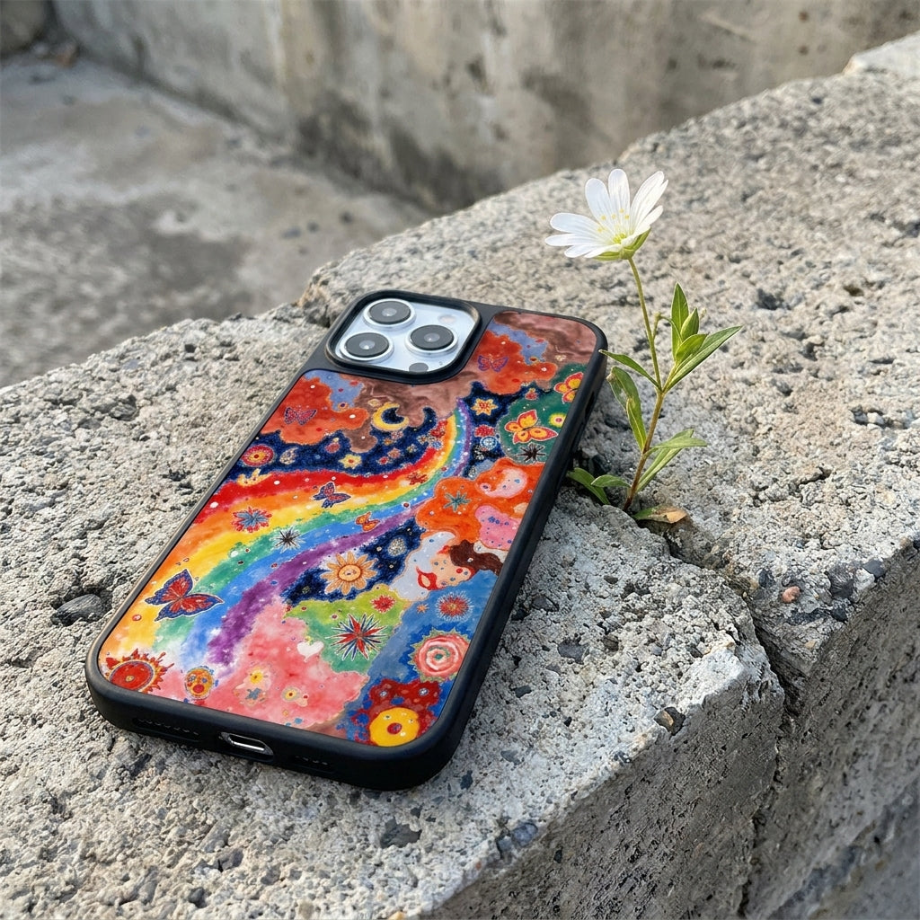 Starry Sky Butterfly Glass Phone Case - Black