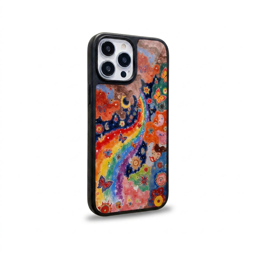 Starry Sky Butterfly Glass Phone Case - Black