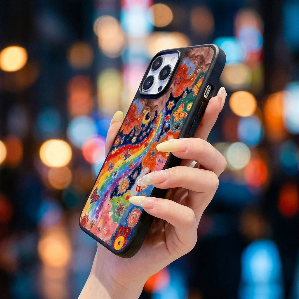 Starry Sky Butterfly Glass Phone Case - Black
