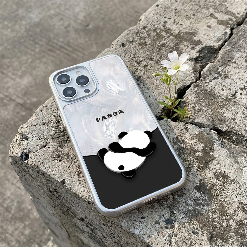 Cute Panda Frosted Glass Phone Case - Silver