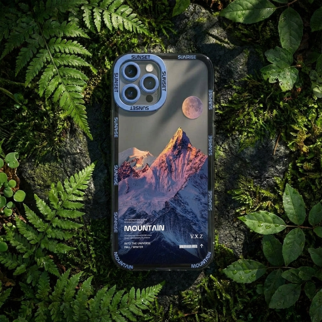 Blue Snow Mountain Clear Phone Case – Transparent Aesthetic iPhone Cover – Clean Scenic Design