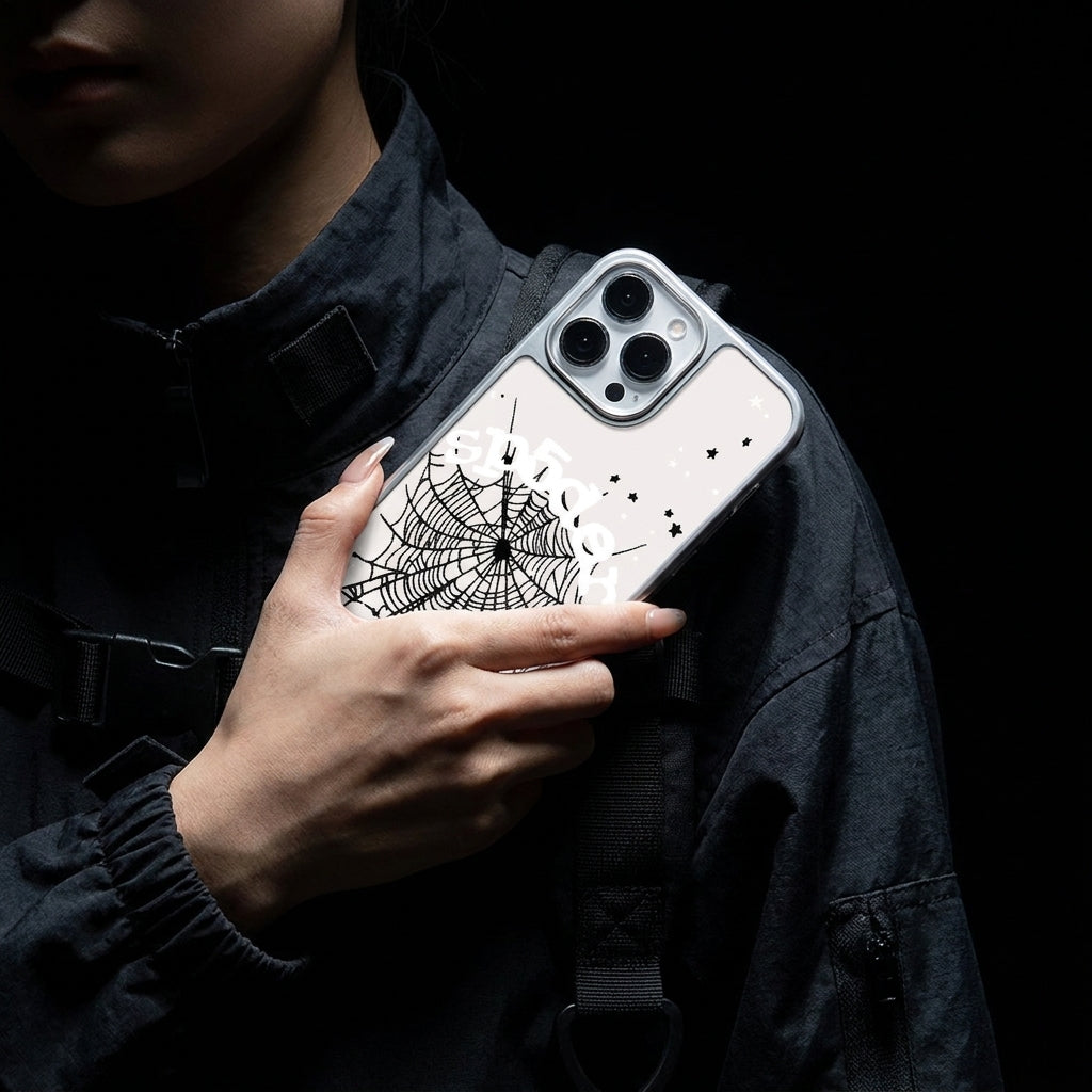 Spider Web Glass iPhone Case - Silver
