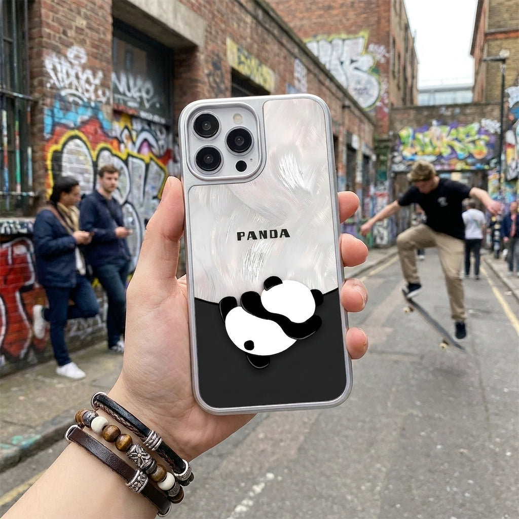 Cute Panda Frosted Glass Phone Case - Silver