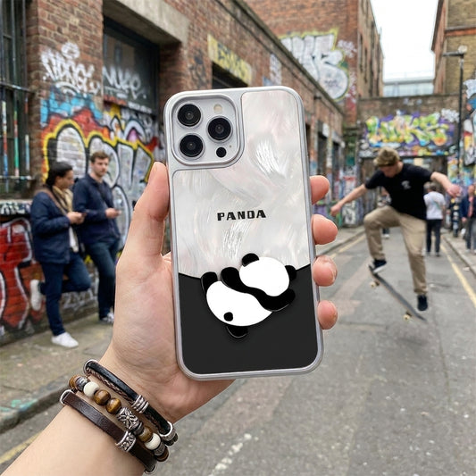 Cute Panda Frosted Glass Phone Case - Silver