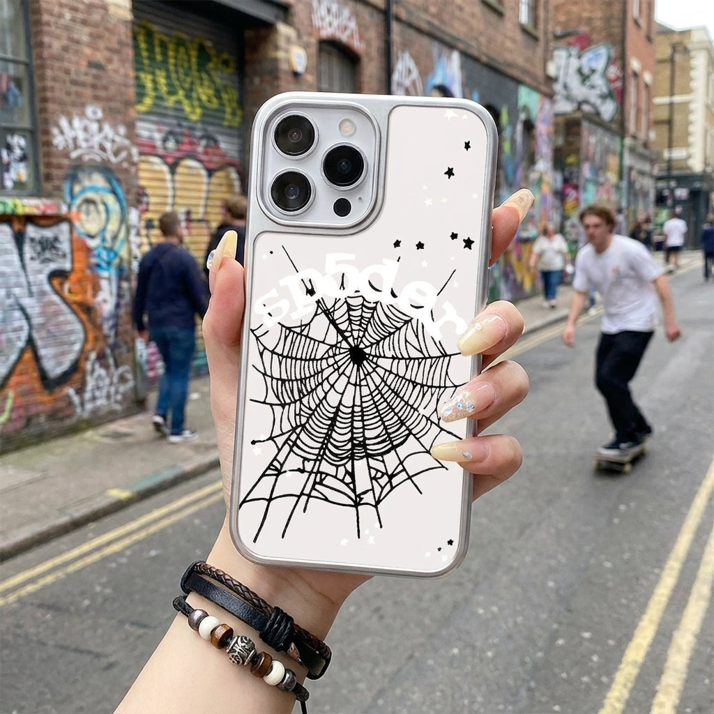 Spider Web Glass iPhone Case - Silver