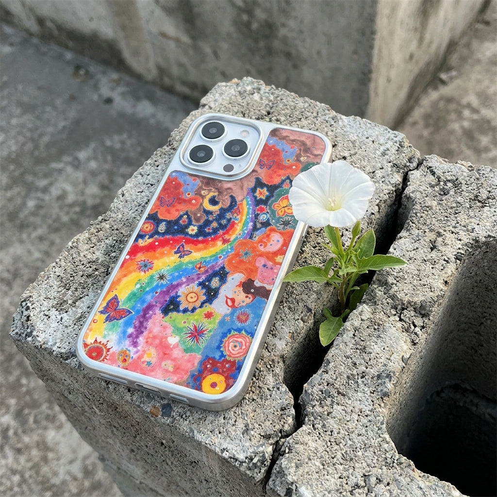 Starry Sky Butterfly Glass Phone Case - Silver