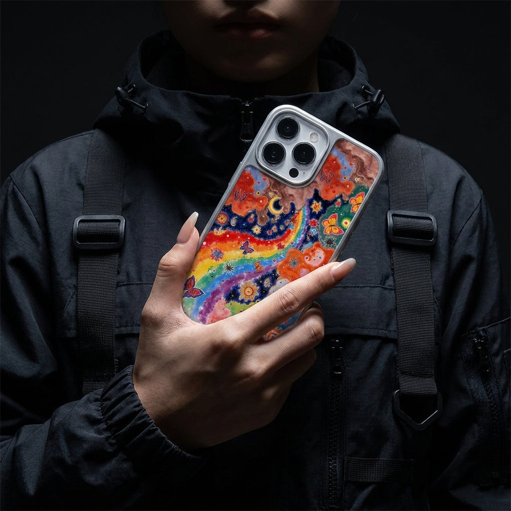 Starry Sky Butterfly Glass Phone Case - Silver