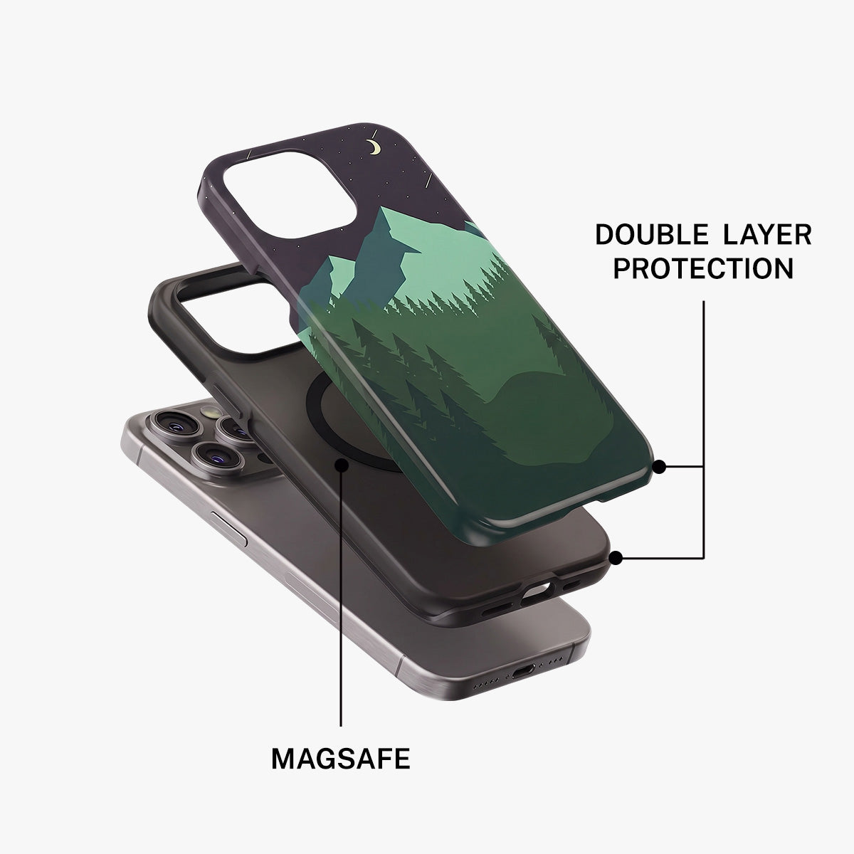 Magnetic Phone Case | Green Boreal Mountain Forest Night Sky