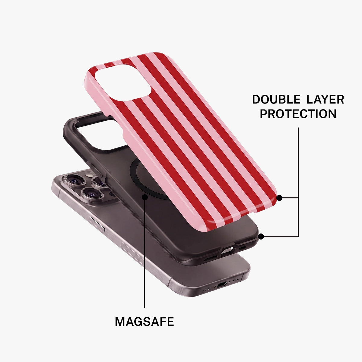 Magnetic Phone Case | Red And Pink Stripe Pattern