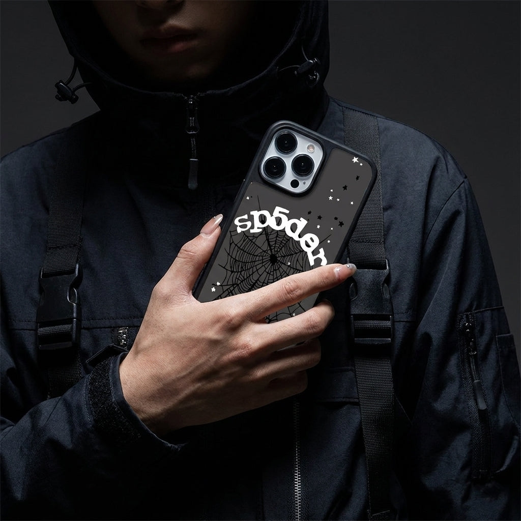 Spider Web Glass iPhone Case - Black