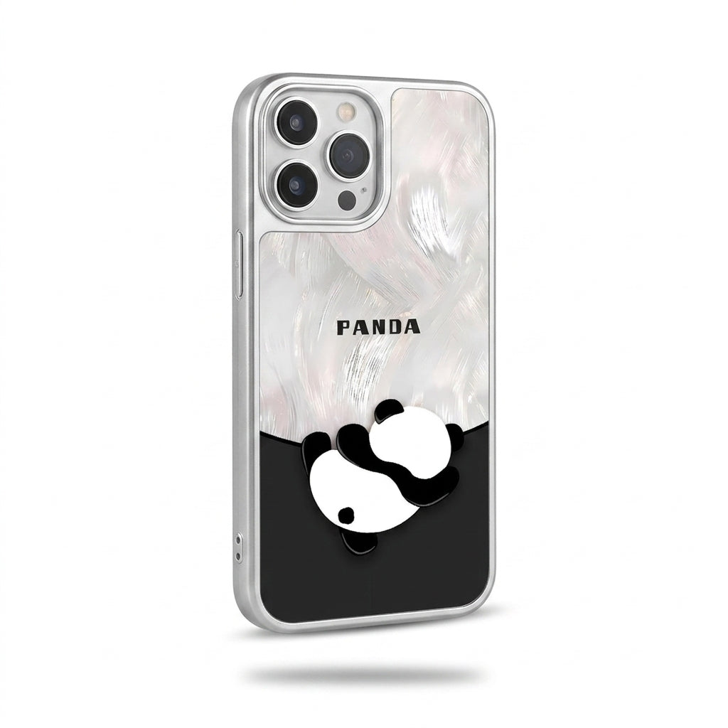 Cute Panda Frosted Glass Phone Case - Silver