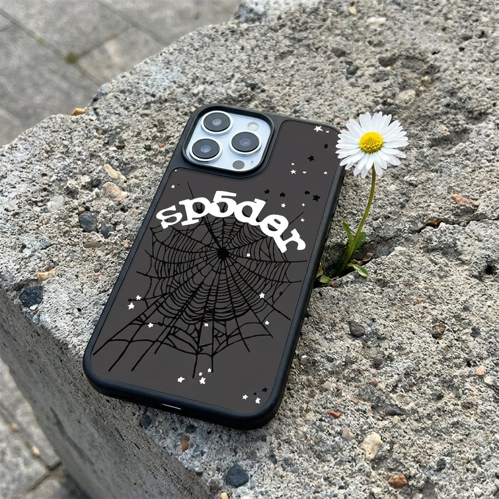Spider Web Glass iPhone Case - Black