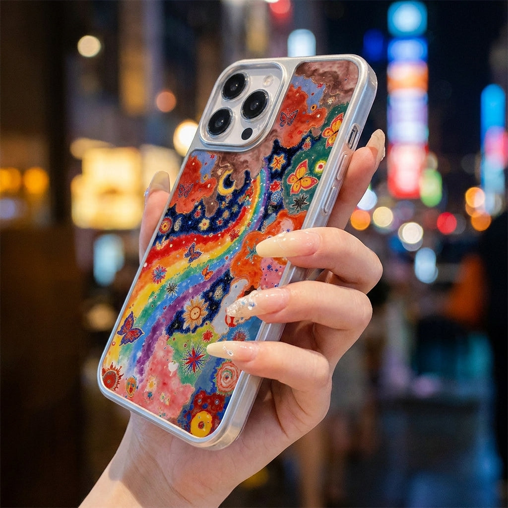 Starry Sky Butterfly Glass Phone Case - Silver