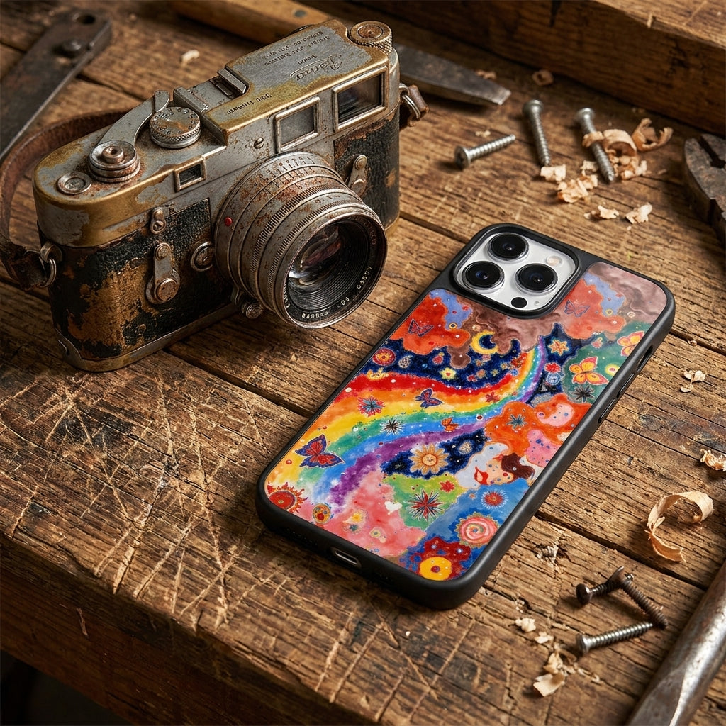 Starry Sky Butterfly Glass Phone Case - Black