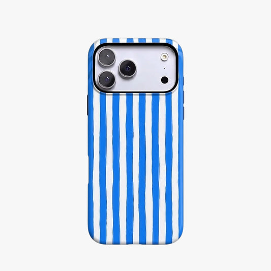 Magnetic Phone Case | Hand Drawn Blue White Vertical Stripe