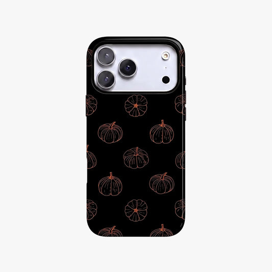 Magnetic Phone Case | Black Orange Line Pumpkin Print Fall Elegant