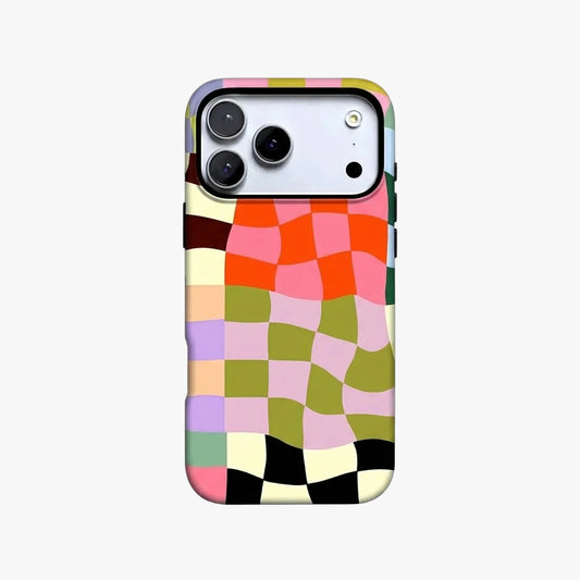 Magnetic Phone Case | Multicolor Wavy Checkerboard Abstract Grid