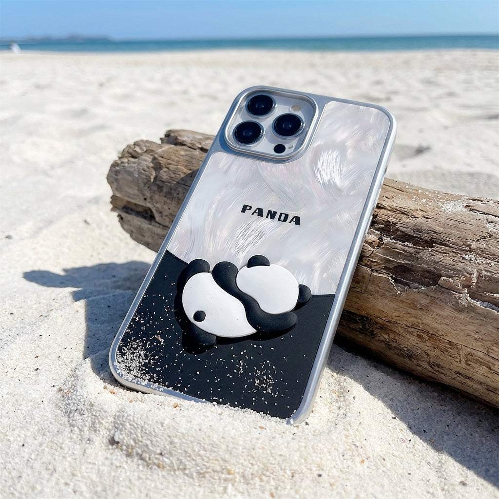 Cute Panda Frosted Glass Phone Case - Silver