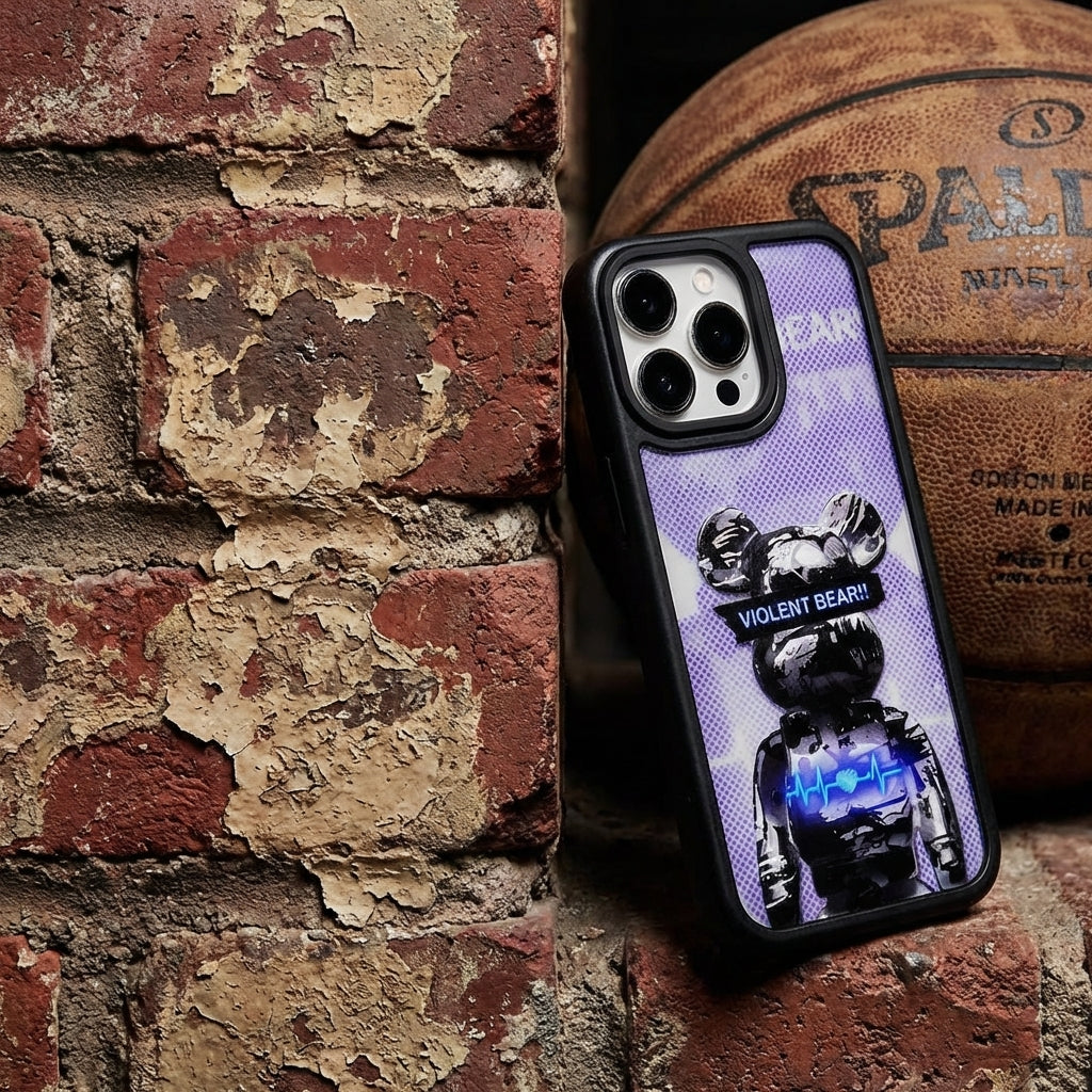 3-in-1 Violent Bear iPhone Case – Limited Edition Street Art Cartoon Cover