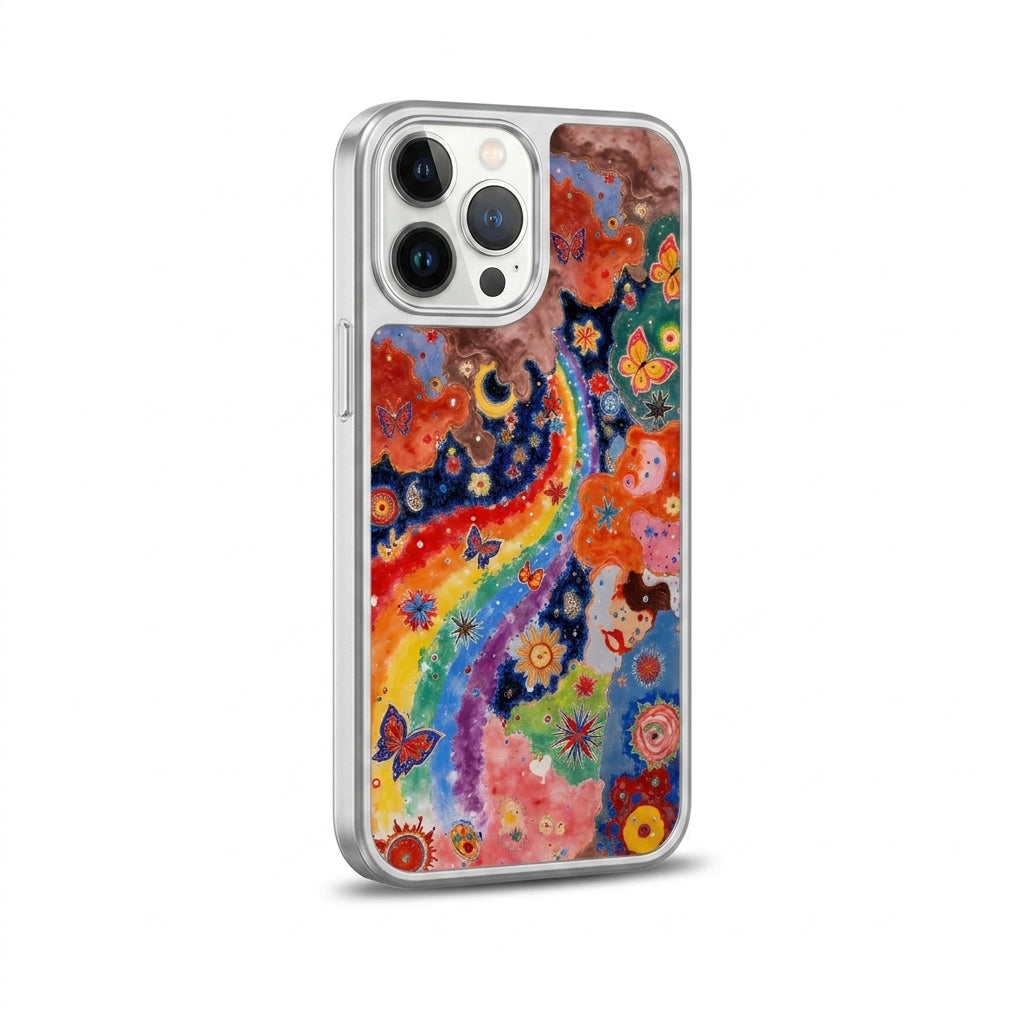Starry Sky Butterfly Glass Phone Case - Silver