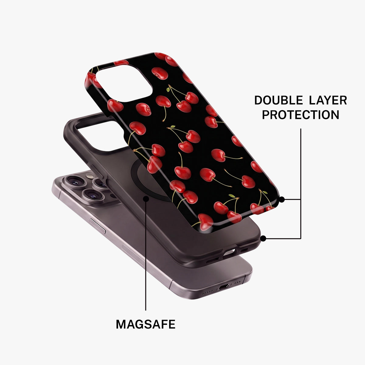 Magnetic Phone Case | Red Cherry Fruit Pattern