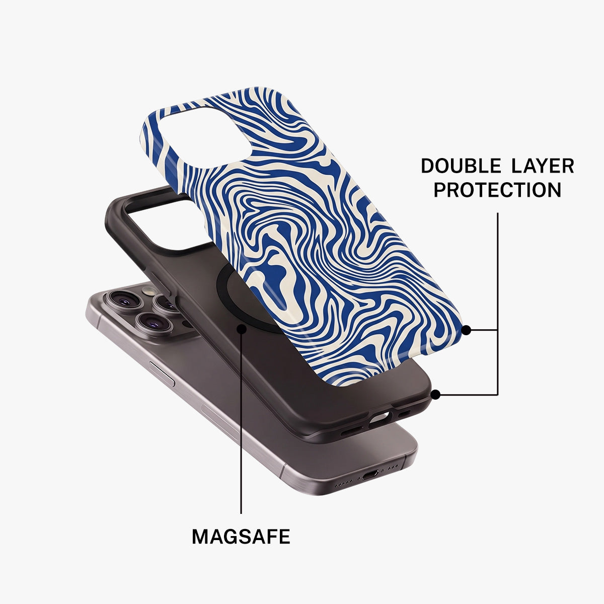 Magnetic Phone Case | Aesthetic Blue Wavy Swirl Trendy Summer Print