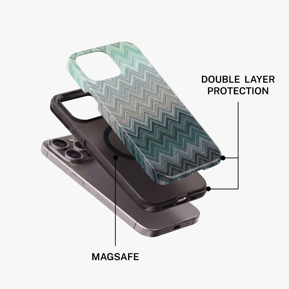 Magnetic Phone Case | Teal Blue Ombre Chevron Zigzag Geometric