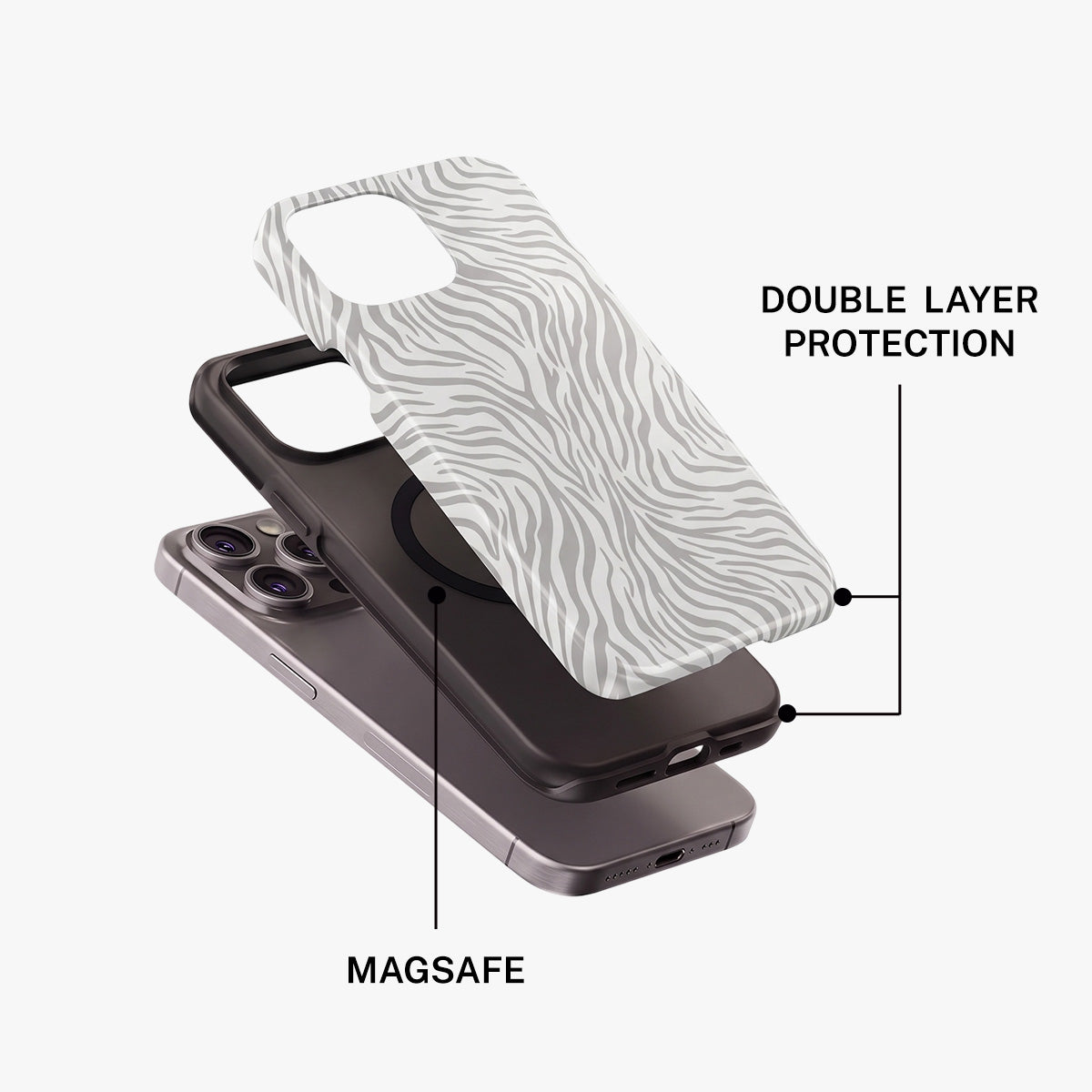 Magnetic Phone Case | Light Grey Zebra Stripe Neutral Wild Animal