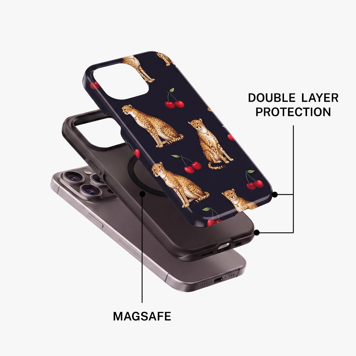 Magnetic Phone Case | Cougar Animal Cherry Pattern