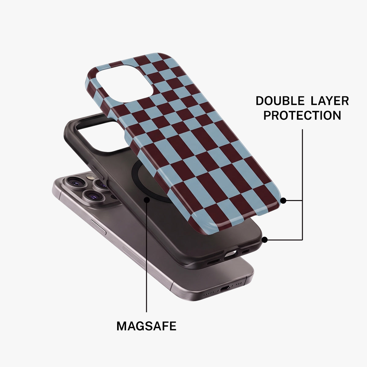 Magnetic Phone Case | Vibe Check Maroon & Blue Checkerboard
