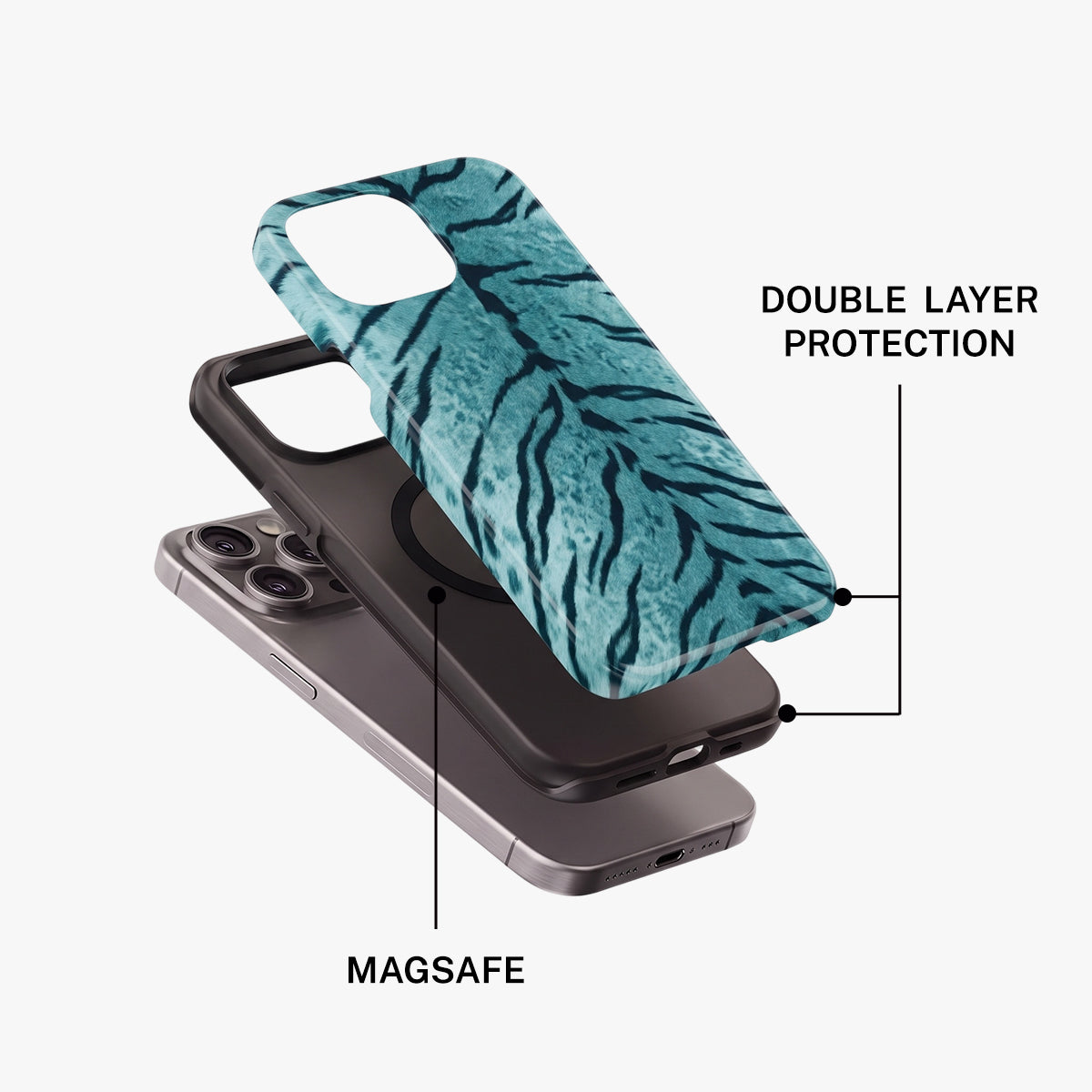 Magnetic Phone Case | Teal Tiger Print Animal Exotic Bold