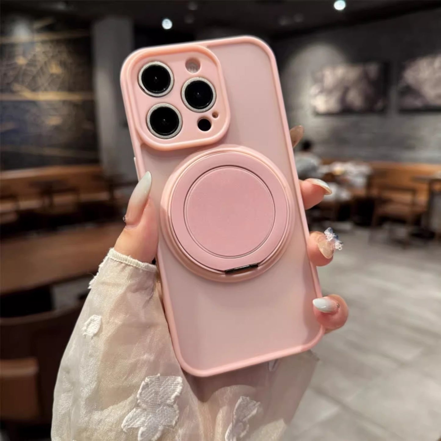 Skin-Feel Silicone Phone Case Ring Stand MagSafe - Pink
