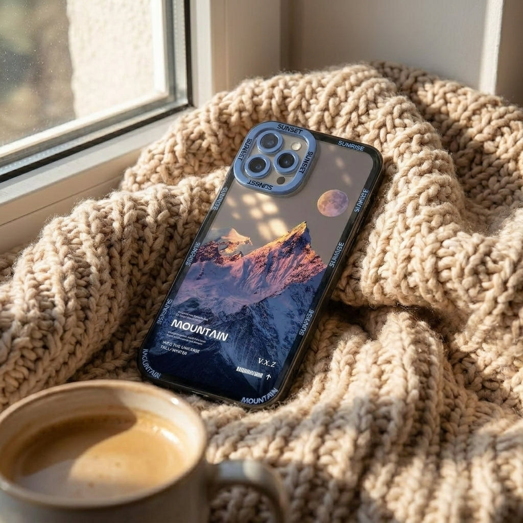 Blue Snow Mountain Clear Phone Case – Transparent Aesthetic iPhone Cover – Clean Scenic Design