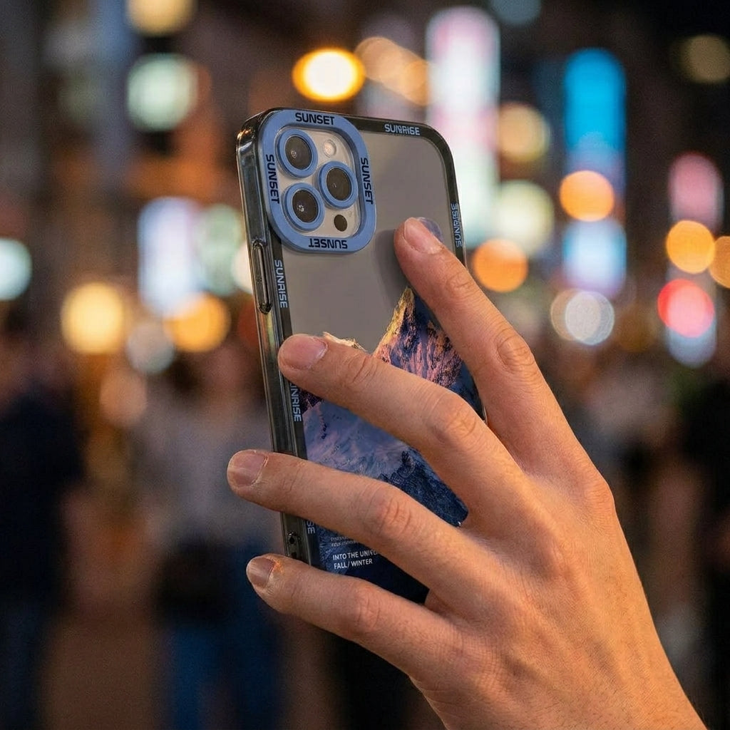Blue Snow Mountain Clear Phone Case – Transparent Aesthetic iPhone Cover – Clean Scenic Design