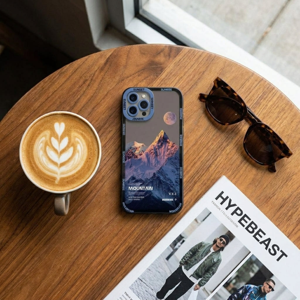Blue Snow Mountain Clear Phone Case – Transparent Aesthetic iPhone Cover – Clean Scenic Design