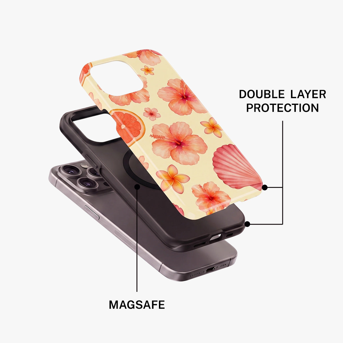 Magnetic Phone Case | Tropical Hibiscus Plumeria Seashell Watercolor Pattern